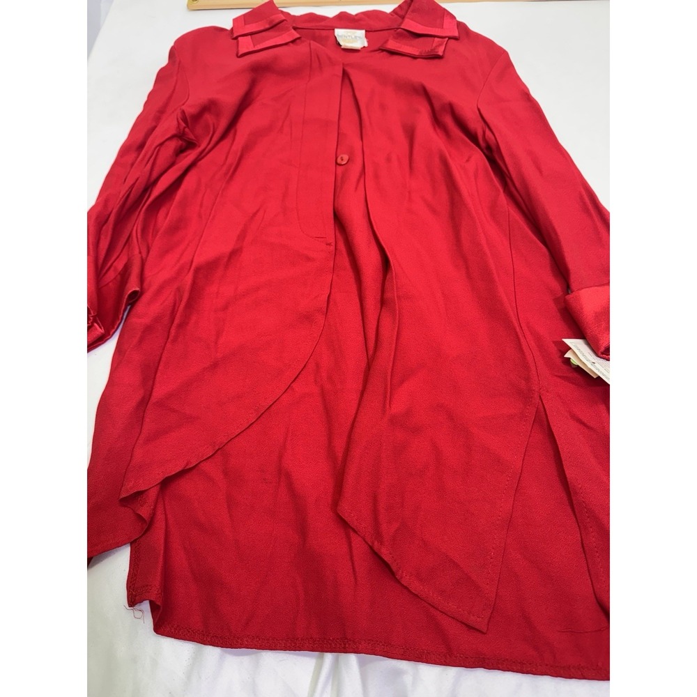 Vintage New Bentley Women's High Low Top Red Size 10 Button Up Long Sleeve Flowy